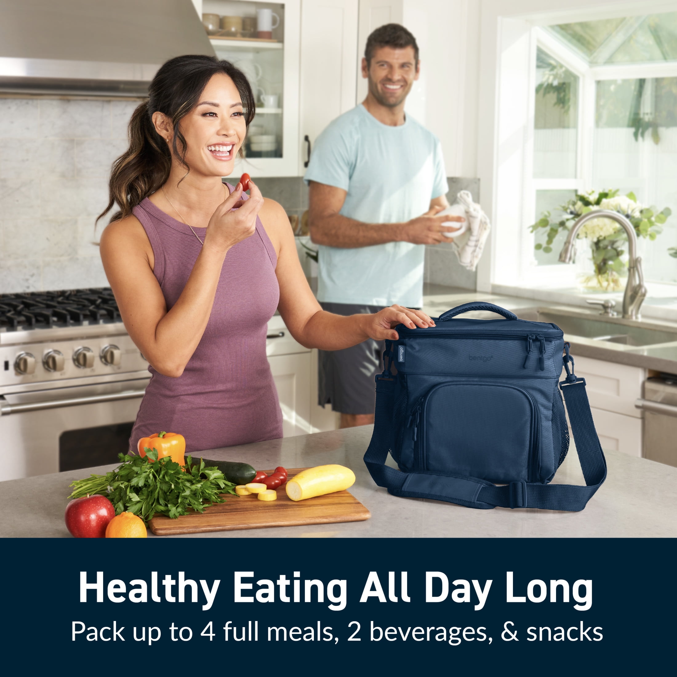 Bentgo Prep Deluxe Multimeal Bag - Premium Insulation with Water-Resistant Exterior & Interior, Holds 5 Meals, Keeps Meals Warm or Cool for up to 8 Hrs - Great for All Day Meal Prep (Navy Blue)