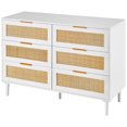 thumbnail image 2 of KFFKFF Rattan Dresser with Six Drawers, Contemporary Wooden Wardrobe Storage, Bohemian Style Dresser with Robust Handles and Legs, Ideal for Bedroom, Lounge, and Corridor, 2 of 10