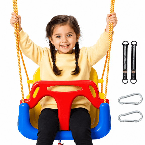 JBeeCtrl 3-in-1 Toddler Swing Seat with Hanging Strap and Hooks for Outside Baby Swing Sets for Indoor/Outdoor Playset（Blue）