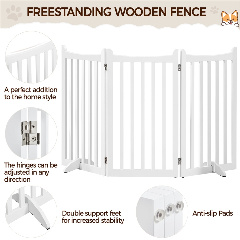 Yaheetech 35.6" Tall 3-Panel Wooden Pet Gate with Support Feet, White