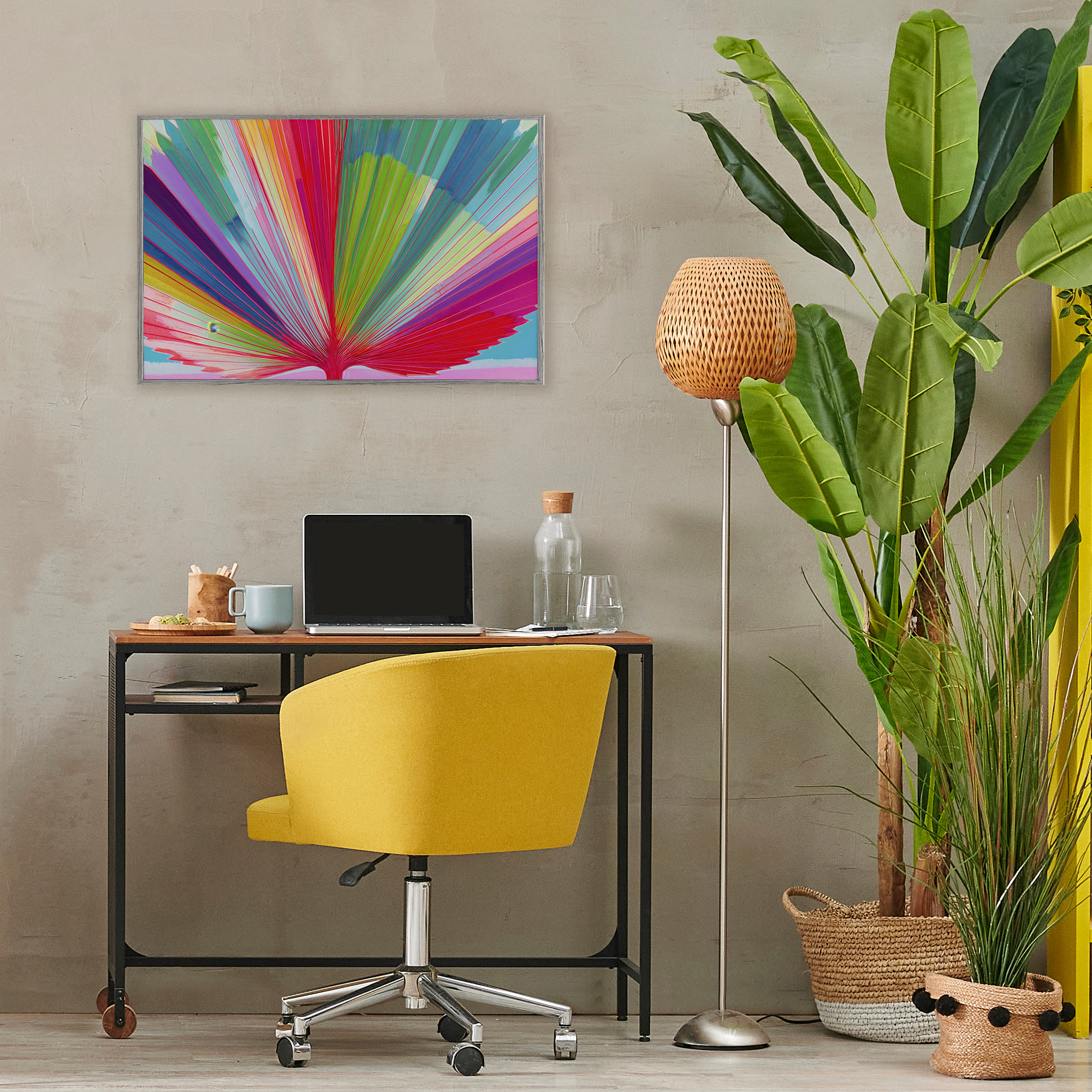 Stupell Industries Palm Fan In Spectrum Gray Framed Giclee Art, design by Chromatic Storm Studio