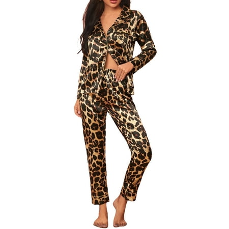 

Silk Satin Pajamas Set Women Two-Piece Nightwear Long Sleeve Sleepwear Soft Button Down Loungewear Pjs Set