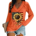 thumbnail image 4 of Bovemsi Women's Fashionable Casual V Neck Sunflower Print Long Sleeve Top T Shirt, Orange Summer Women's Long Sleeve T-Shirts, S, 4 of 5