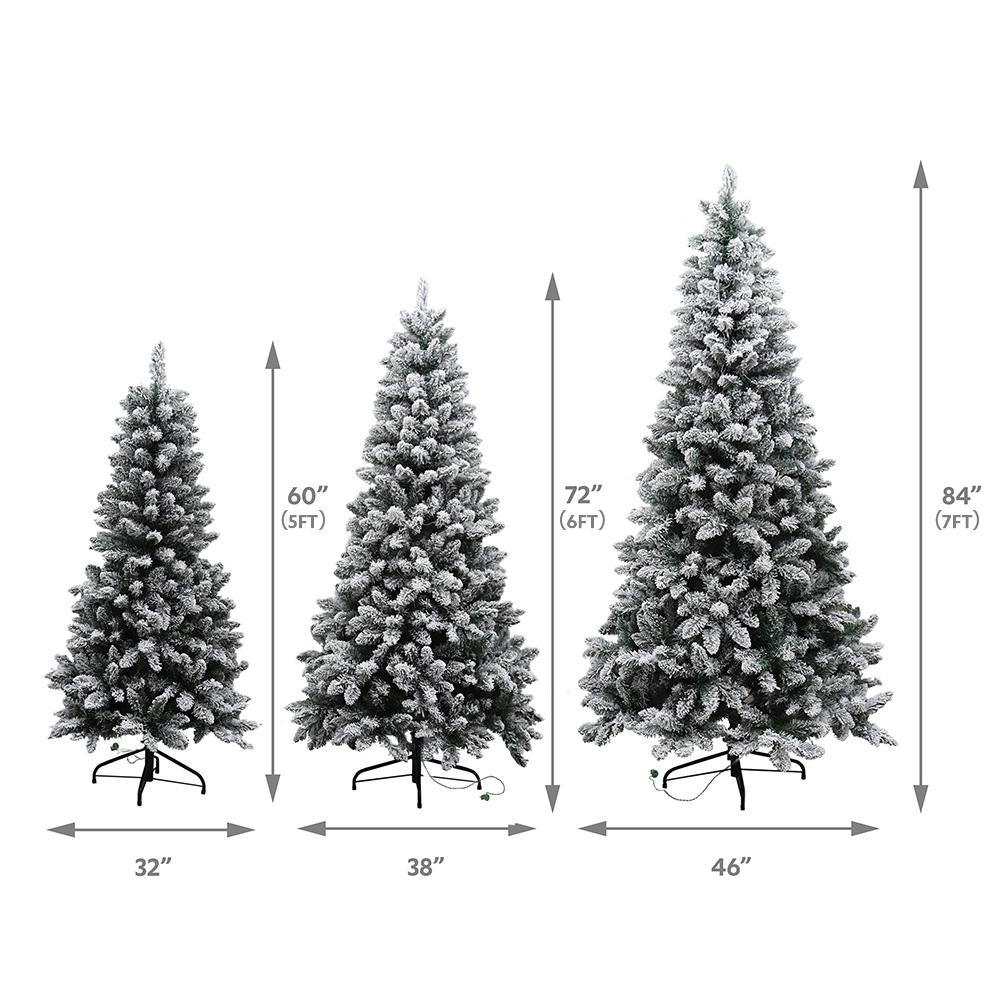 Abble Lighted Flocked Green Spruce Artificial Christmas Tree 7FT