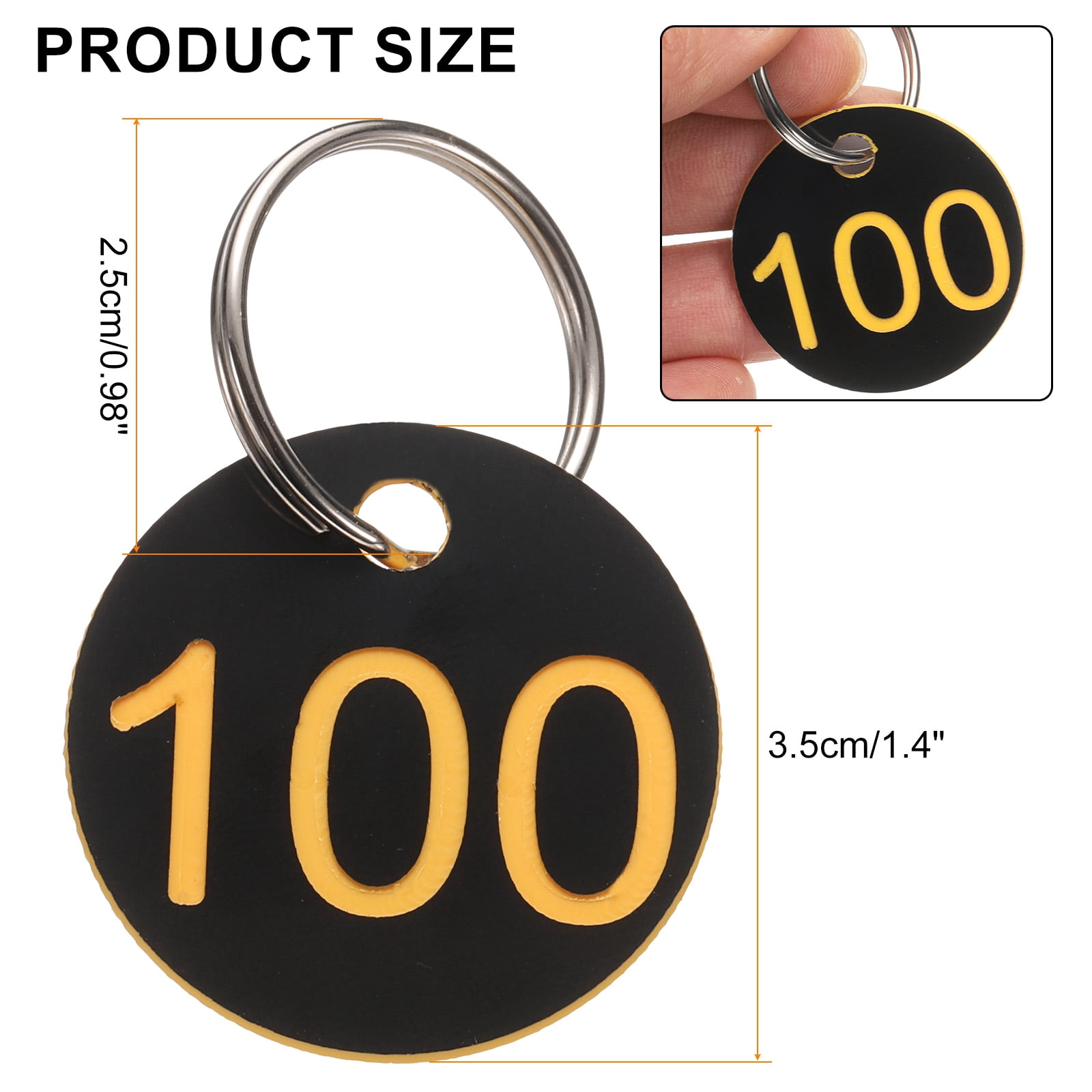 Uxcell Numbers Key Tags, 1-100 Plastic ID Hang Tag with Metal Ring Numbered Tags for Dormitory Key Chain Box Cabinet Lockers(Black & Yellow)