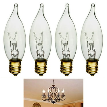 4 Clear 60W Candelabra Flame Tip Night Light Bulbs 120V Lamp Chandelier Sconce