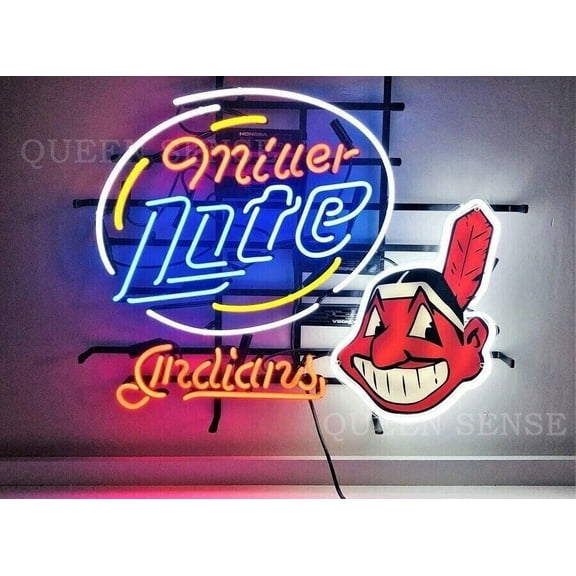 Queen Sense 20"x16" Custom Millers Lite For Clevelands Sports League Indians Neon Sign Wall Decor Handmade Artwork Beer Pub Bar Man Cave Party Gift Neon Light W120MLLV3CILBI
