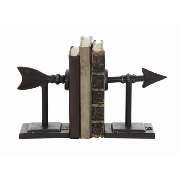 Woven Paths Arrow Shaped Cast Iron Bookends, 7", Antique Bronze