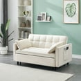 thumbnail image 2 of Modern Velvet 3 in 1 Convertible Sleeper Sofa Bed with Back and 2 Pillows, Pull-Out Bed Loveseat with Pockets for Living Room , Bedroom (Beige), 2 of 7