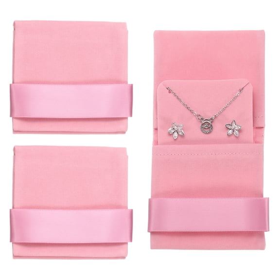 Uxcell 3 Pcs Velvet Jewelry Pouch with Insert Pad 3.5 x 3.3 Inch Soft Jewelry Package Gift Storage Bag Easy to Carry Fit for Rings Necklace Bracelet, Pink