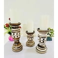 thumbnail image 3 of Natural Round Turned Candle Holders for Pillar Candles Set of 3 Vintage Style Wood Candle Holder for Centerpiece for Dining, Living Room, 3 of 4