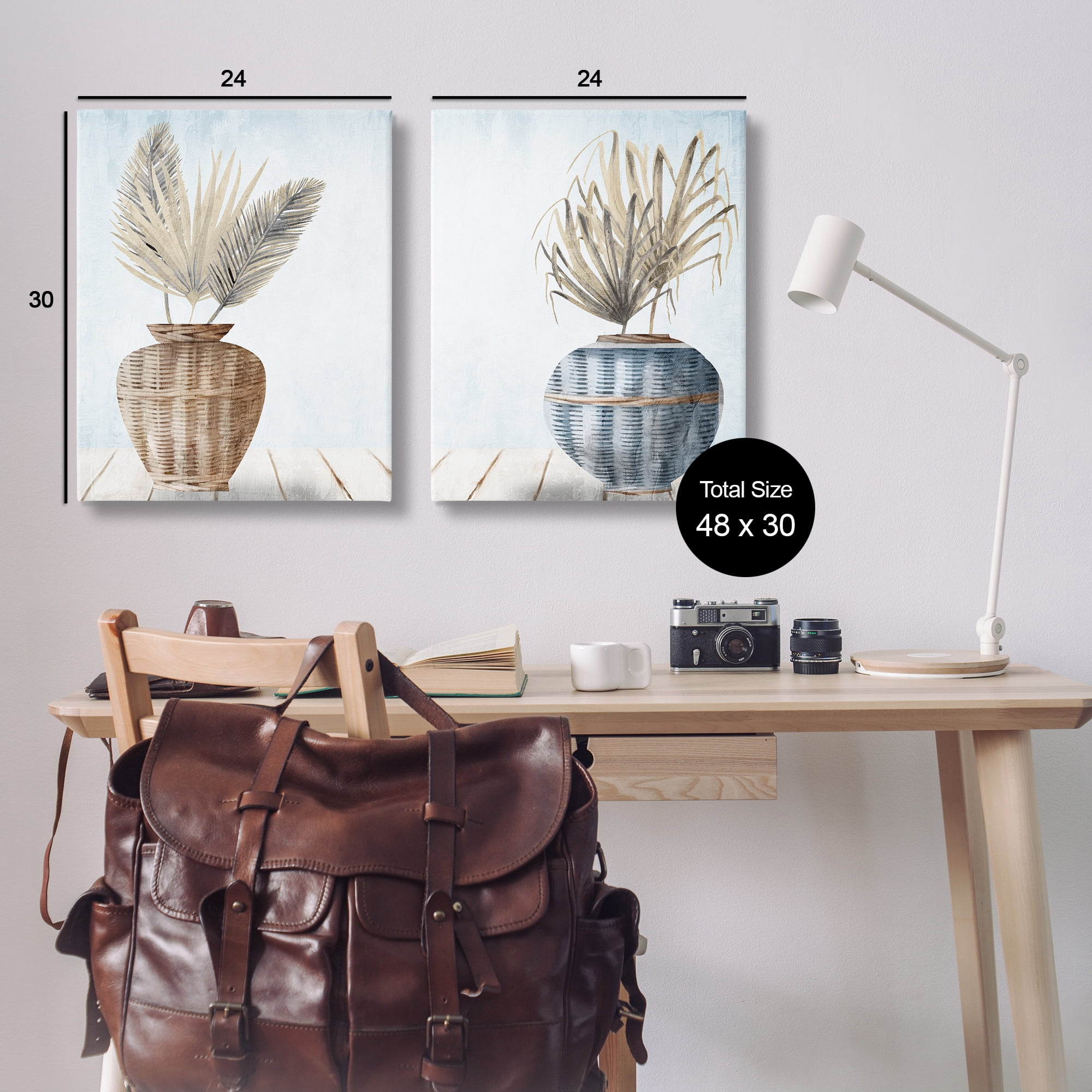 Stupell Industries Palms in Rattan Planters Floral & Botanical Painting Wrapped Canvas Art Print Wall Art, 24 x 30, Set of 2