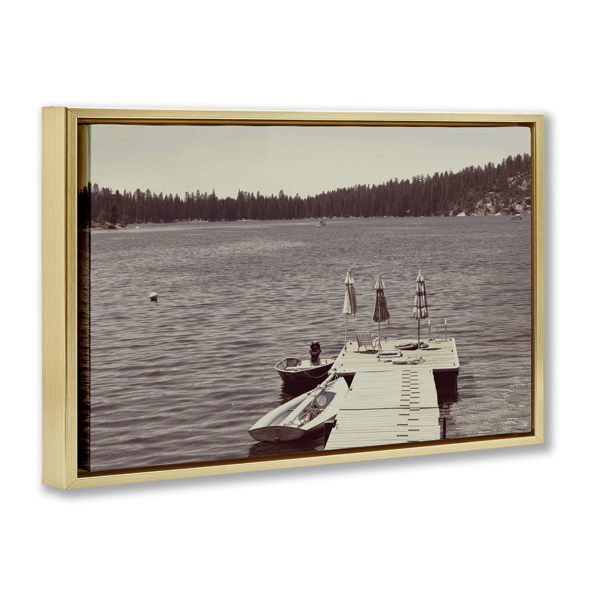 Stupell Industries Vintage Lake Life Dock Gold Framed Floater Canvas Wall Art, design by Gemma Bardot