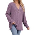 thumbnail image 3 of Camisa Henley de Larga para Mujer, Cuello en V, Suéteres Casuales Elegantes, Ropa de Moda para Otoño. Rojo Púrpura S, 3 of 10