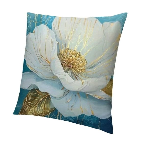 Patifu Tropical Flowers Throw Pillow Covers  White Wildflowers Pillow Covers  Plants Pillow Case Outdoor Modern Cushion Covers Decor for Couch Sofa Living Room Office Gift(Teal Blue) 12x12in