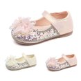 thumbnail image 4 of Gelikeya Toddler Dress Shoes Baby Mary Jane Flat for Girls with Bowknot Cotton Princess Dress Crib Wedding Shoes, Beige, 4 of 5
