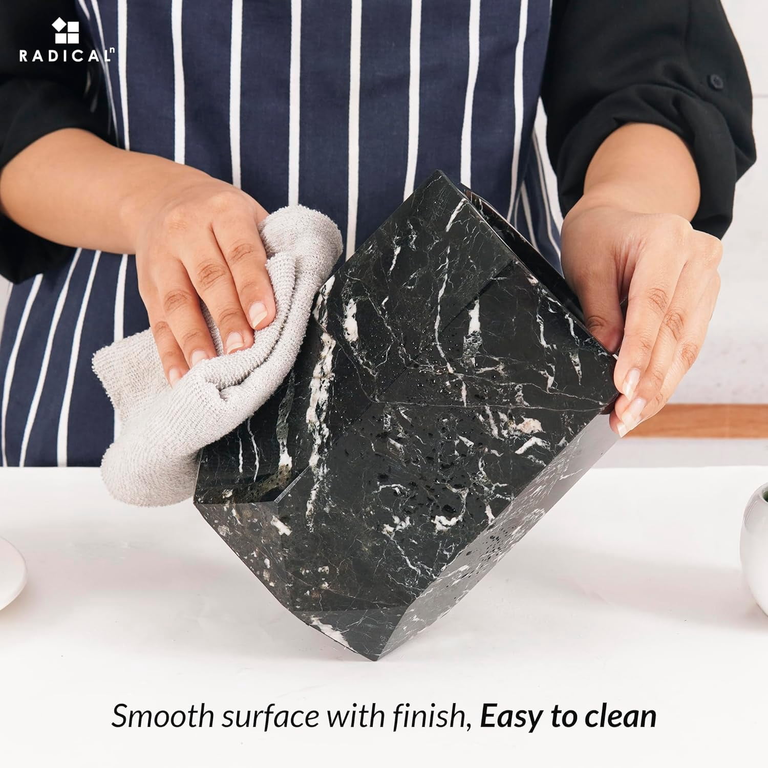 Radicaln Marble Utensil Holder 6.5" Black Handmade Kitchen Utensil Organizer – Durable Cooking Utensil Holder and Spoon Holder for Countertop, Modern Kitchen Décor & Everyday Utensil Caddy