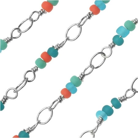 Flower And Bead Necklace Zola Elements Bulk Chain, Seed Bead Cable Links 12mm, By the Foot, Rhodium Plated / Cactus Flower ()