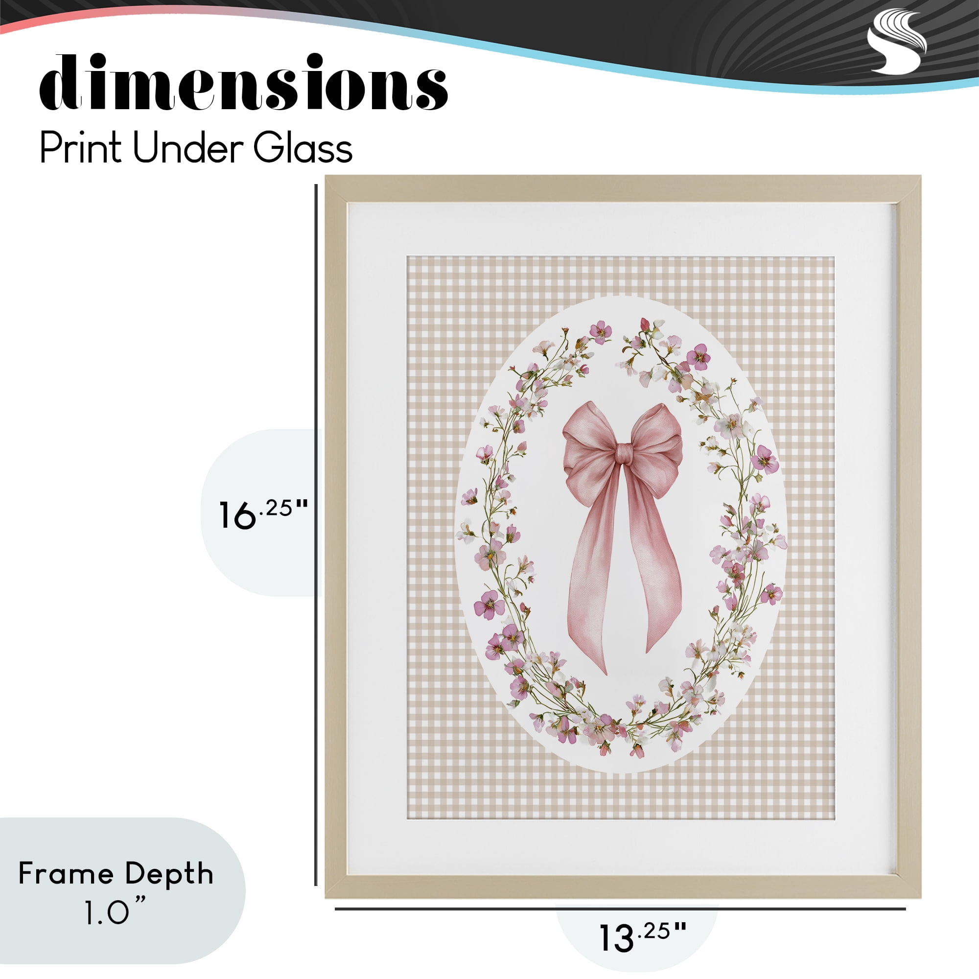 Stupell Industries Feminine Gingham Bow Birch Framed Print Under Glass, design by Christine Simpson Art