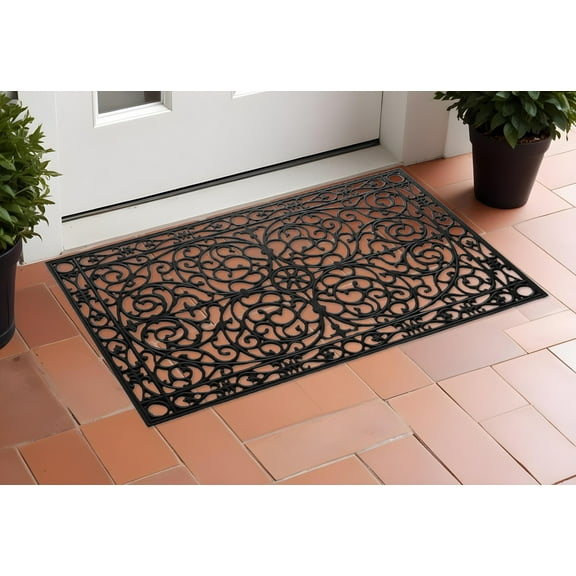 24" X 36" Black Rubber Scrollwork Outdoor Door Mat
