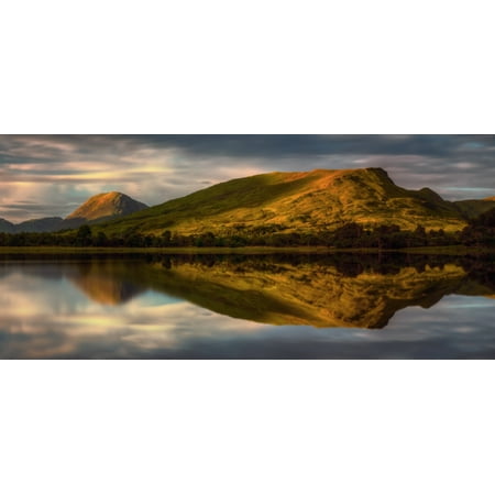 Mountain reflection in Loch Awe at sunset Argyll and Bute Scottish Highlands Scotland Canvas Art - Panoramic Images (7 x