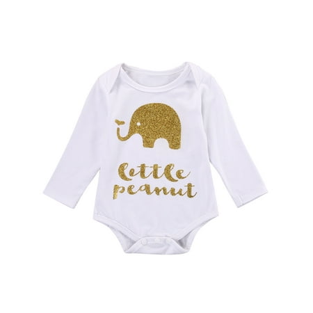

Gwiyeopda Infant Baby Girls Long Sleeve Romper Cotton Cartoon Elephant Letter Print Jumpsuit Outfit 0-18 Months