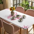 thumbnail image 3 of Valentine's Day Table Cloths for 5 Foot Rectangle Tables, Pink Bowknot Ribbon Modern Minimalist Art Patio Waterproof Elastic Fitted Tablecloths, Washable Rectangular Table Cover for Camping, 3 of 8
