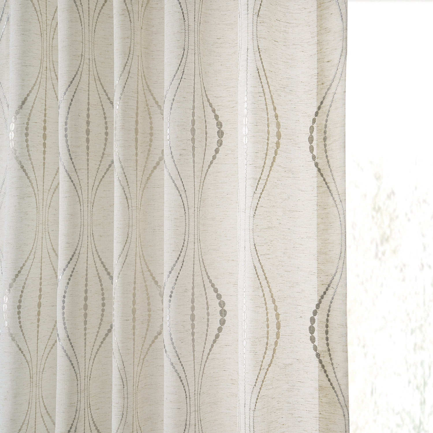 Suez Natural Embroidered Faux Linen Sheer Curtain (1 Panel), Suez Natural, 50W X 84L