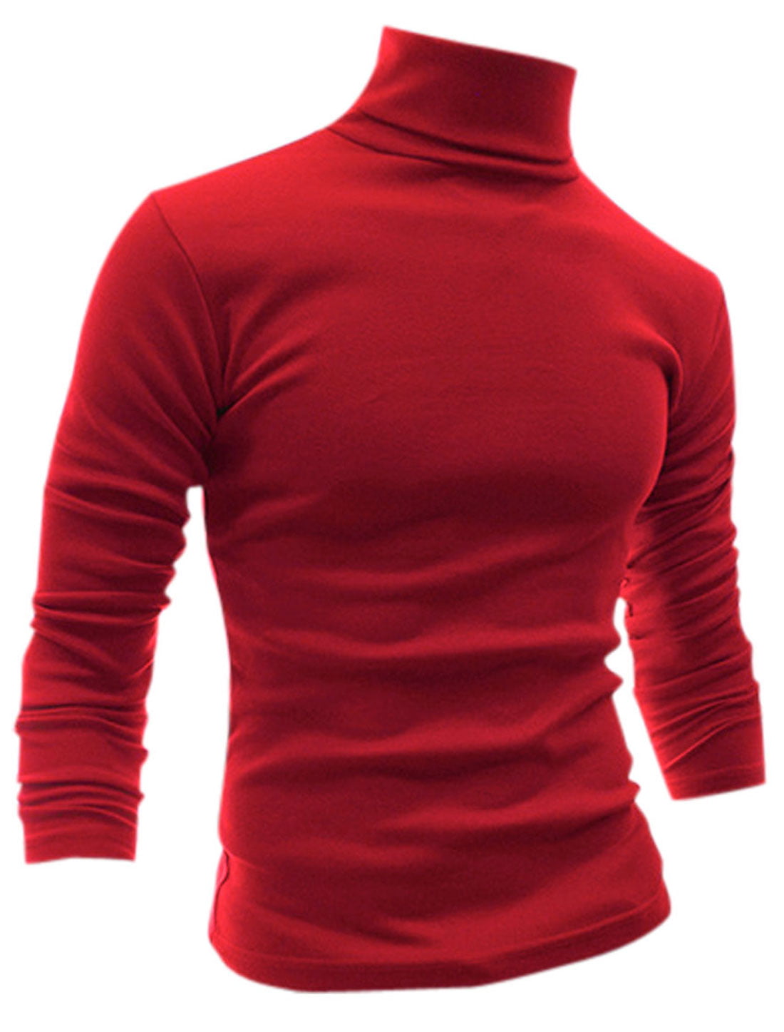 Men Turtle Neck Long Sleeves Stretchy Shirt Red XL | Walmart Canada