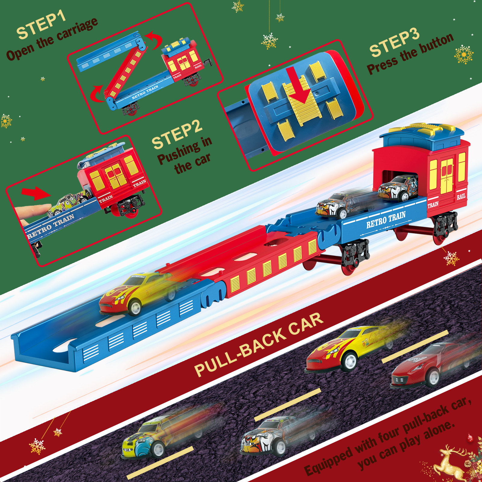 BUBUQE Electric Train Set Christmas Train Toys for Boys with Smokes, Lights and Sound (on/off) Under Christmas Tree for Kids Girls