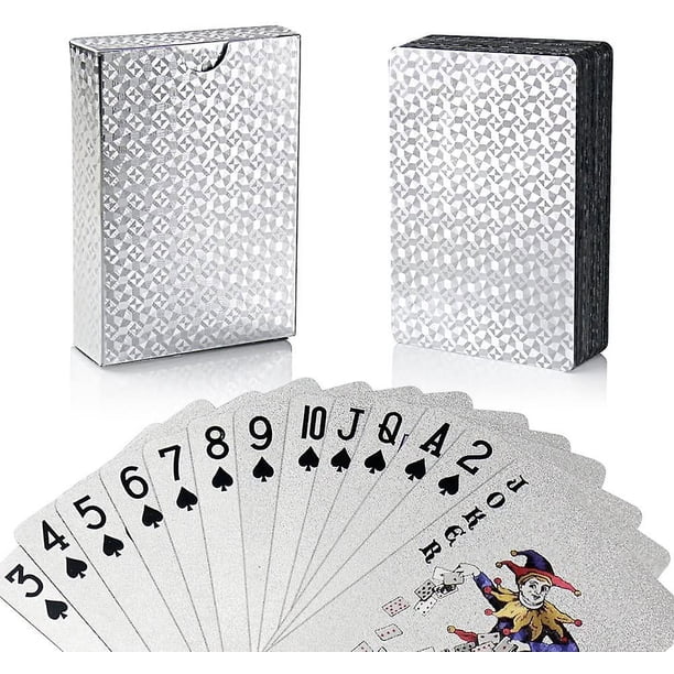 Naipes de póquer de lámina plateada, cartas de póquer de baraja impermeable con caja de regalo, perfectas para fiestas y juegos