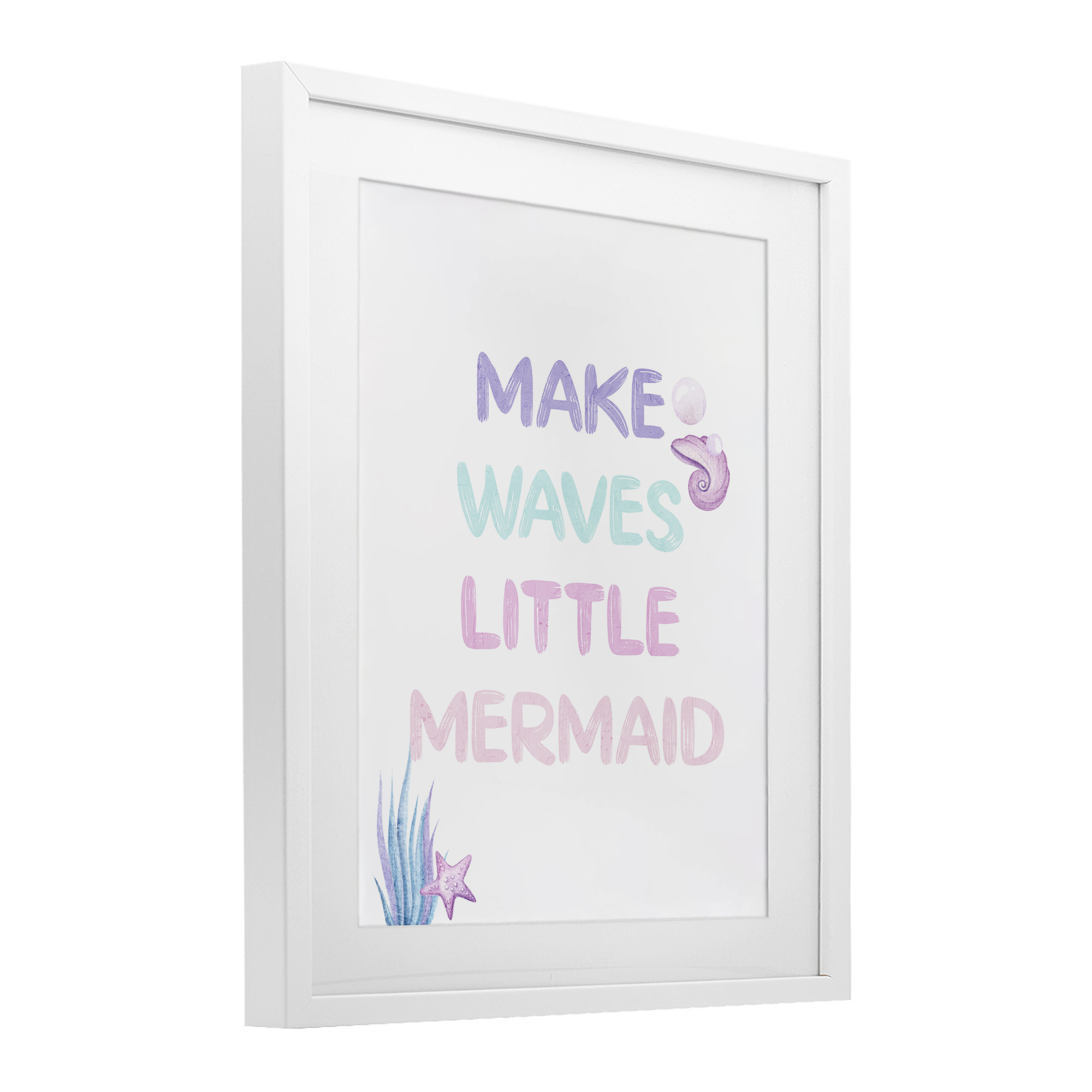 Make Waves Little Mermaid White Framed Print Under Glass, design by Kim Allen