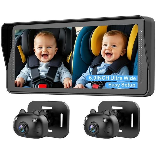 Cámara doble AMTIFO para coche de bebé para 2 niños con pantalla HD de 6.9 pulgadas