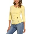 thumbnail image 4 of INSPIRE CHIC Women's Ruched Blouse Button Decor V Neck 3/4 Sleeve Solid Knit Top S Light Yellow, 4 of 6
