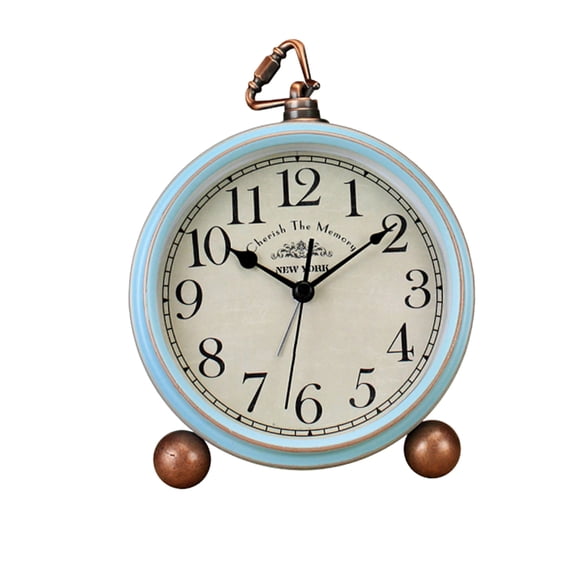 1 reloj despertador creativo de estilo americano retro vintage para escritorio, sin batería (azul)