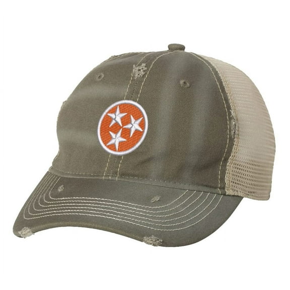 Tennessee Orange Trucker Hat – Distressed Tri-Star State Flag Cap (Olive)