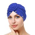 thumbnail image 3 of CUIYUAN Knotted Headwraps for Women Chemo Headwear Turban Soft Cancer Head Scarf Hats Beanie Elastic Hair Wraps Beanie Soft Sleep Caps Turban Hat for Women Head Wraps Blue, 3 of 5