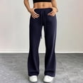 thumbnail image 4 of Flare Pants for Women Pull On Stretchy Drawstring Lounge Pants Bootcut Yoga Active Y2k Baggy Wide Leg Sweatpants Navy S, 4 of 6