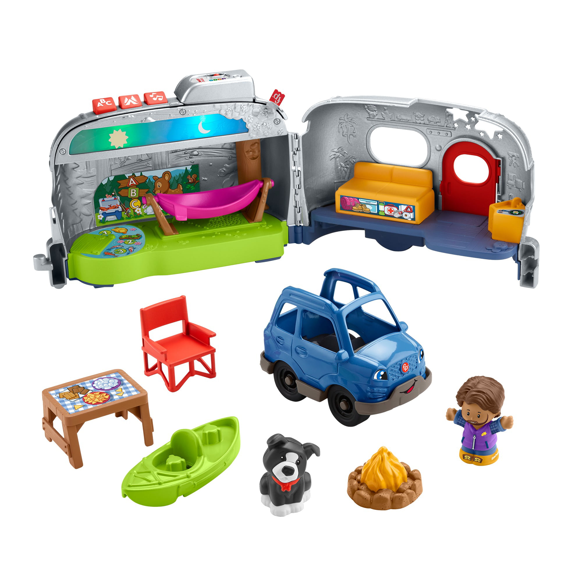 New Fisher Price Little People ORANGE CAR VEHICLE SUV & TRAILER for Camping Fun 
