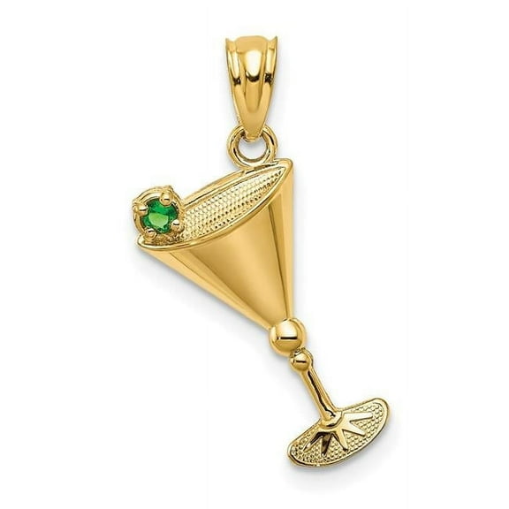 Finest Gold 14K Yellow Gold Martini Glass with Green CZ Olive Pendant