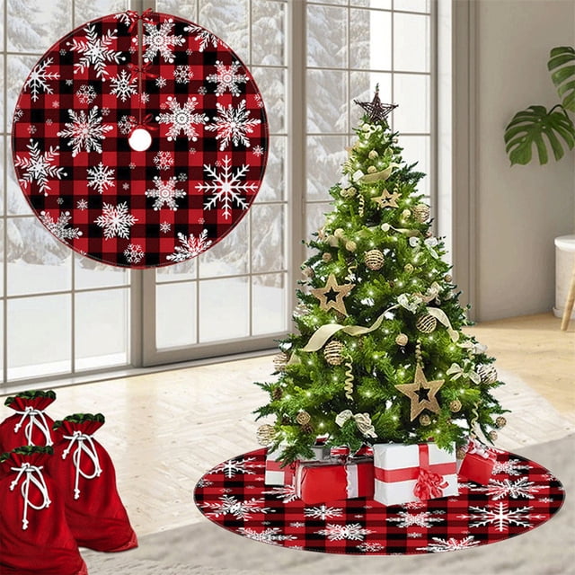 Christmas Tree Skirt | Red Cloth Holiday Tree Base Cover 47 Inch X 47 Inch | Classic Festive Elemental Design | Soft Thick Material | Christmas Decoration for Home Parties Events Gift