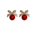 thumbnail image 6 of Sdmnsg-T Pearl Rhinestone Bow Earrings - Red Ball Christmas Jewelry for Women, 6 of 6