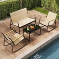 thumbnail image 5 of 4-Piece Patio Furniture Set,Textilene Outdoor Conversation Set with Chairs and Glass Coffee Table for Backyard,Poolside,Porch - Beige, 5 of 9