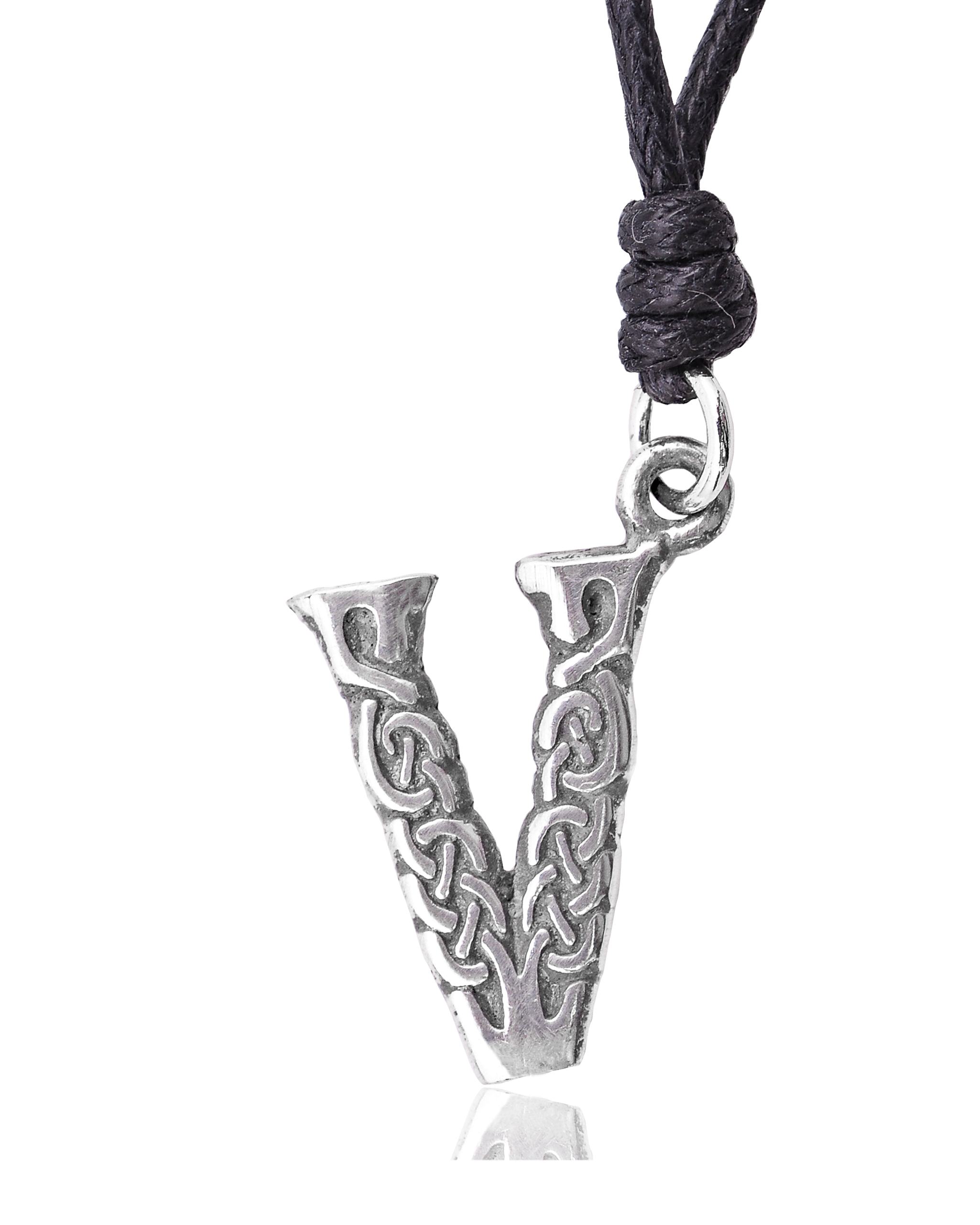 Letter V Celtic Knot Silver Pewter Charm Necklace Pendant Jewelry With