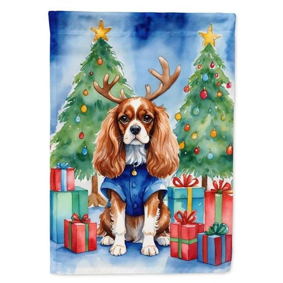 Cavalier Spaniel Christmas Reindeer Garden Flag