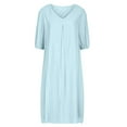 thumbnail image 4 of CHOK Robes en Lin pour Femmes Manches Mi-Longues Bouffantes Col en V Plissé Robe Midi Ample Décontractée Unie, 4 of 6