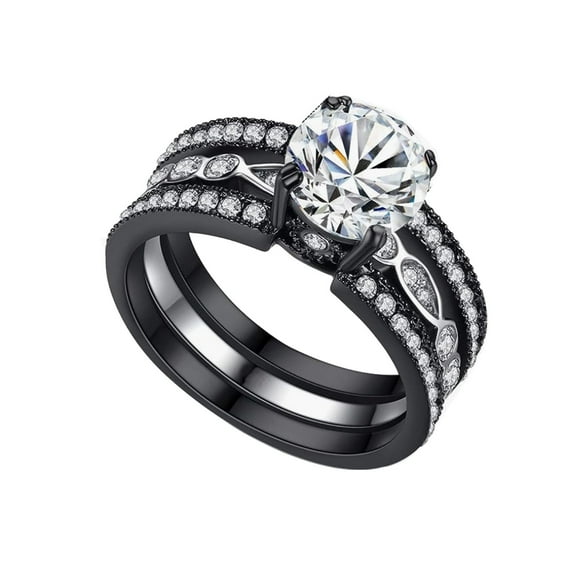 Women's Wedding Ring Sets Black Gold Plated 1.5CT AAA CZ Ring for Women