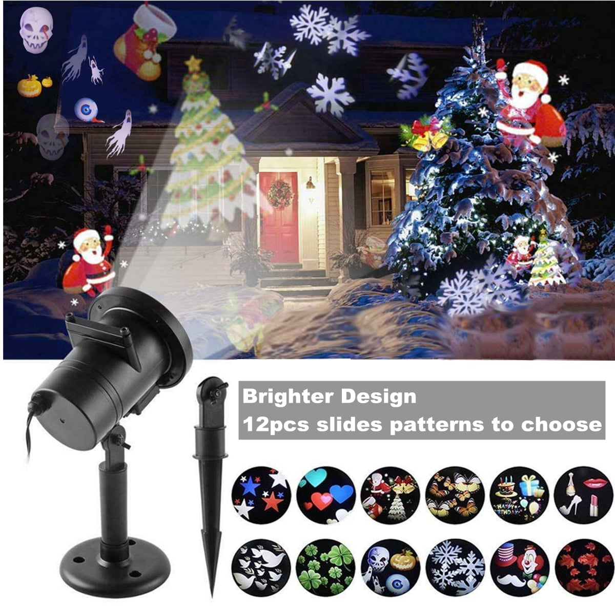 12Patterns Christmas LED Laser Projector Light Landscape Outdoor Xmas Santa Lamp 