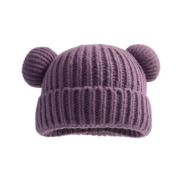 Splozh Toddler Beanie for Boys Girls Infant Baby Hats Cute Bear Ears Toddler Cotton Lined Girls Boys Warm Knitted Winter Hat Purple,1-10 Years