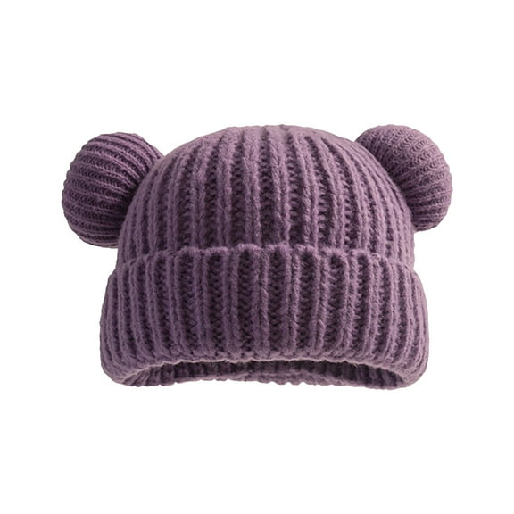 Povozer Winter Hat for Kids Toddler Girls Beanie with Pom Pom Warm Fleece Lined(Purple,1-10Y)